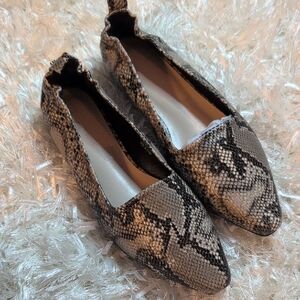 French Connection Snake-Print Pointed Ballet Flats - Taupe & Black